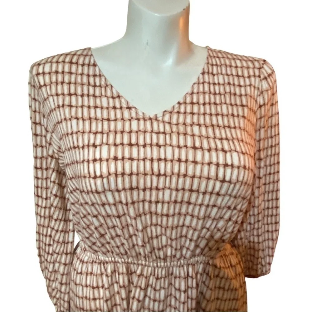 Nine West Fit & Flare Brown & Cream 3/4 Sleeve Dress Size XL - Picture 2 of 8